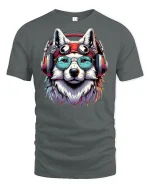 Cool Husky Headphones T-shirt - gray t-shirt on white background