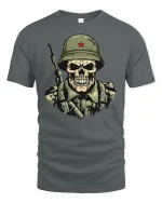Skeleton Soldier Army Military T-shirt - gray t-shirt on white background