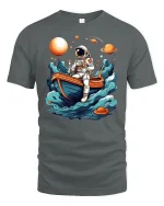 Astronaut in Boat Exploring Space T-Shirt - gray t-shirt on white background