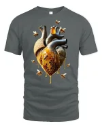 Honeycomb Heart Bees T-Shirt - gray t-shirt on white background