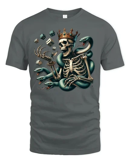 Skeleton King Snake Crown Tshirt - gray t-shirt on white background