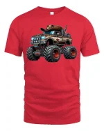 Cowboy Monster Truck Graphic Tee - red t-shirt on white background