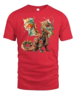 Steampunk Dragon Fantasy T-shirt - red t-shirt on white background