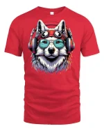 Cool Husky Headphones T-shirt - red t-shirt on white background