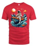 Astronaut in Boat Exploring Space T-Shirt - red t-shirt on white background