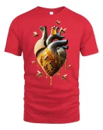 Honeycomb Heart Bees T-Shirt - red t-shirt on white background