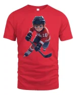 Youth Hockey Player Action T-Shirt - red t-shirt on white background