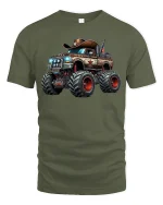 Cowboy Monster Truck Graphic Tee - military green t-shirt on white background