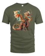 Steampunk Dragon Fantasy T-shirt - military green t-shirt on white background