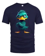 Funny Angry Duck Character Tee - navy t-shirt on white background