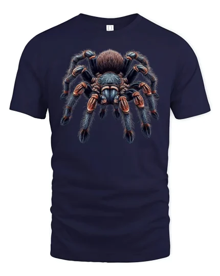 Giant Tarantula Spider Realistic Tee - navy t-shirt on white background