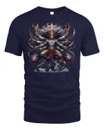 Mythical Multi-Armed Warrior God Tee - navy t-shirt on white background