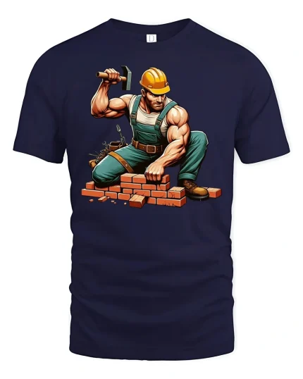 Strong Builder Construction Worker Tee - navy t-shirt on white background