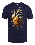 Honeycomb Heart Bees T-Shirt - navy t-shirt on white background