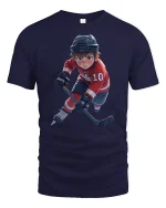 Youth Hockey Player Action T-Shirt - navy t-shirt on white background
