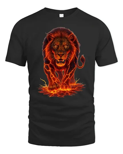 Fierce Lava Lion Graphic Printed T-shirt - black t-shirt on white background