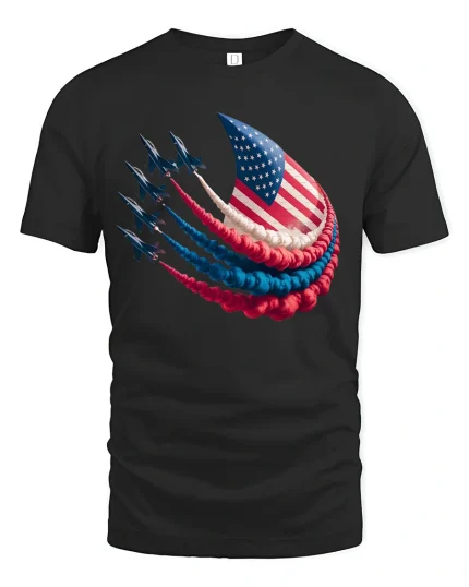 American Flag Jet Formation Patriotic Tee - black t-shirt on white background
