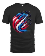 USA Flag Fighter Jets Patriotic Flyover Tee - black t-shirt on white background