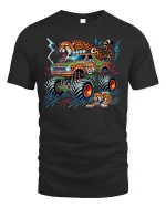 Wild Leopard Monster Truck T-shirt - black t-shirt on white background