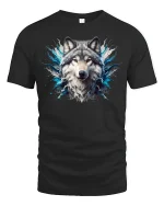 Majestic Wolf Spirit Splash Art Tee - black t-shirt on white background