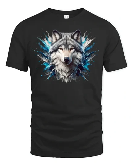 Majestic Wolf Spirit Splash Art Tee - black t-shirt on white background