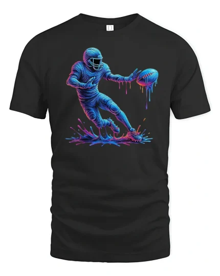 Neon Football Player Splash Art T-shirt - black t-shirt on white background