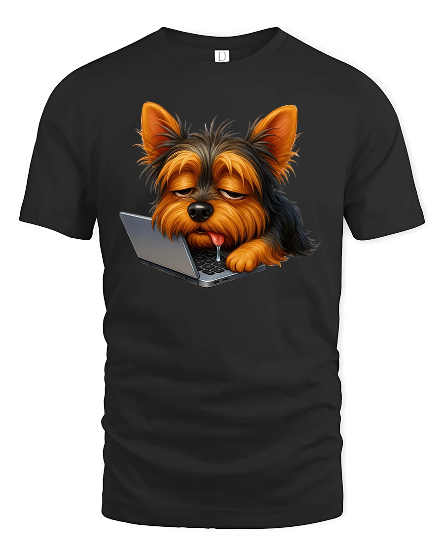 Lazy Laptop Dog Funny Graphic T-shirt - 1 Lazy Laptop Dog Funny Graphic T-shirt - black t-shirt on white background