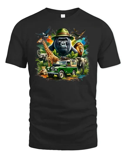 Safari Wildlife Adventure Animals Graphic T-shirt - black t-shirt on white background
