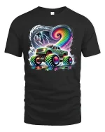 Neon Storm Monster Truck T-shirt - black t-shirt on white background