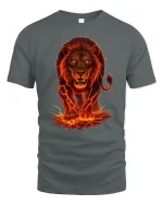 Fierce Lava Lion Graphic Printed T-shirt - gray t-shirt on white background