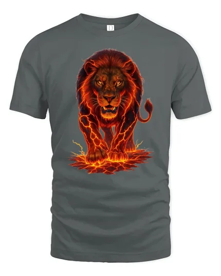 Fierce Lava Lion Graphic Printed T-shirt - gray t-shirt on white background
