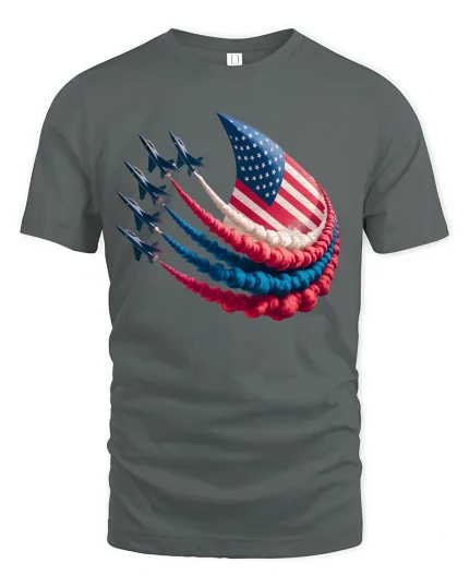 American Flag Jet Formation Patriotic Tee - gray t-shirt on white background