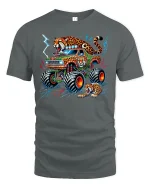 Wild Leopard Monster Truck T-shirt - gray t-shirt on white background