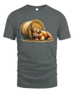 Cozy Highland Cow Hay Bale Farm Life Tee - gray t-shirt on white background