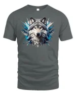 Majestic Wolf Spirit Splash Art Tee - gray t-shirt on white background