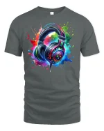 Colorful Headphones Splash Art Music Lover Tee - gray t-shirt on white background