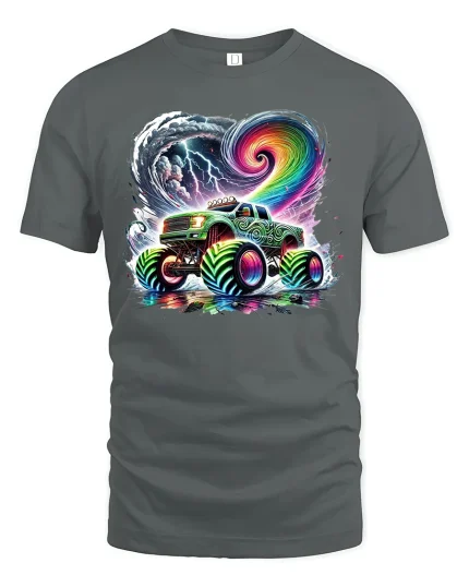 Neon Storm Monster Truck T-shirt - gray t-shirt on white background