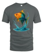 Splash Jump Goldfish Graphic Printed T-shirt - gray t-shirt on white background