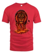 Fierce Lava Lion Graphic Printed T-shirt - red t-shirt on white background