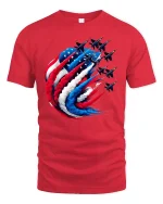 USA Flag Fighter Jets Patriotic Flyover Tee - red t-shirt on white background