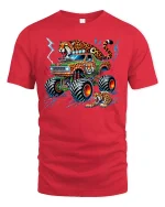 Wild Leopard Monster Truck T-shirt - red t-shirt on white background