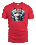 Majestic Wolf Spirit Splash Art Tee - red t-shirt on white background