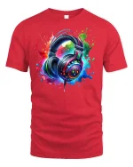 Colorful Headphones Splash Art Music Lover Tee - red t-shirt on white background