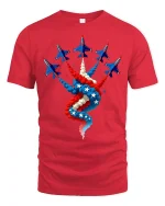 Patriotic Fighter Jets Smoke Trail T-shirt - red t-shirt on white background