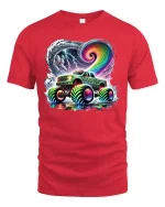 Neon Storm Monster Truck T-shirt - red t-shirt on white background