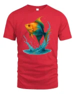 Splash Jump Goldfish Graphic Printed T-shirt - red t-shirt on white background
