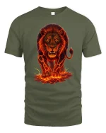 Fierce Lava Lion Graphic Printed T-shirt - military green t-shirt on white background