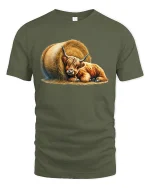 Cozy Highland Cow Hay Bale Farm Life Tee - military green t-shirt on white background