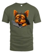 Lazy Laptop Dog Funny Graphic T-shirt - military green t-shirt on white background