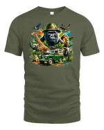 Safari Wildlife Adventure Animals Graphic T-shirt - military green t-shirt on white background